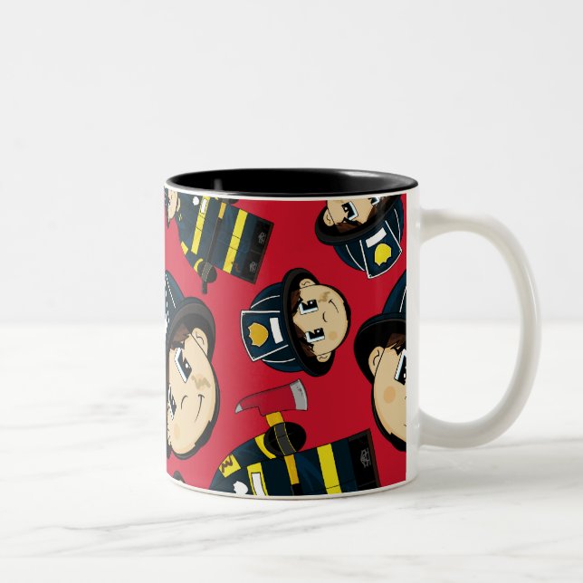 Niedliche Feuerwehrmann-Tasse Zweifarbige Tasse (Rechts)
