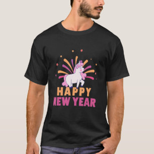 Niedliche Feuerwerke Einhorn Silvester Party Costu T-Shirt