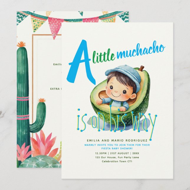 Niedliche Fiesta Boy Baby Dusche Muchacho 12x18 Qu Einladung (Vorne/Hinten)