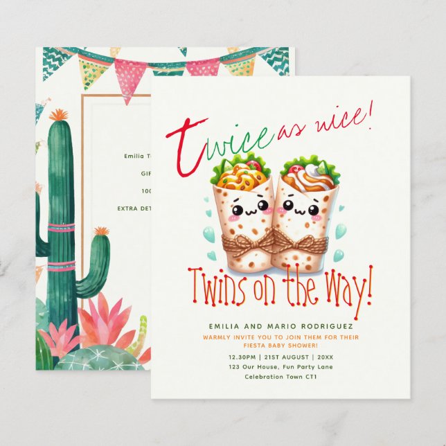 Niedliche Fiesta Burrito TWINS Baby Dusche BEST BU (Vorne/Hinten)