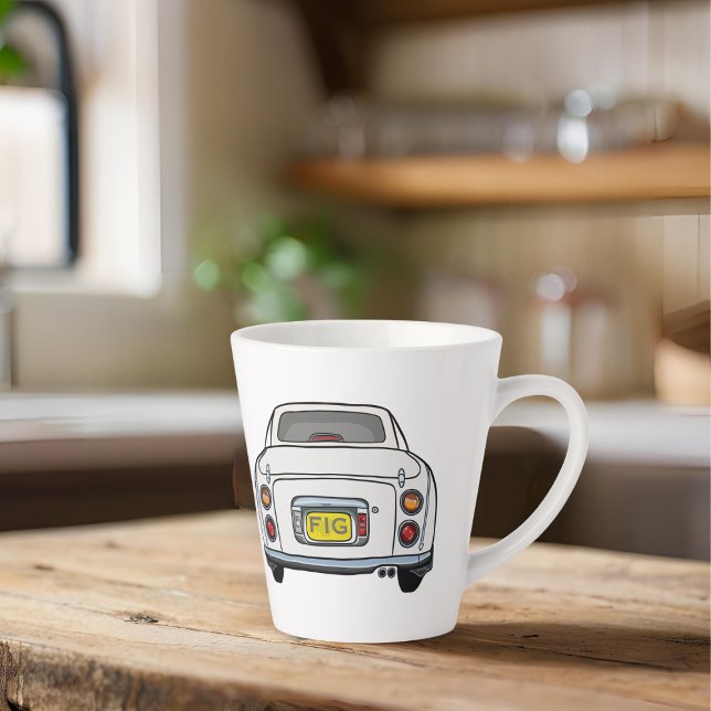 Niedliche Figaro-Monogramm Milchtasse (Cute white figaro car latte mug with space for your initials)
