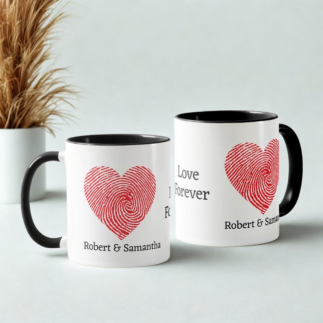 Niedliche Fingerabdruck-Herzvalentin der roten Lie Tasse (Von Creator hochgeladen)