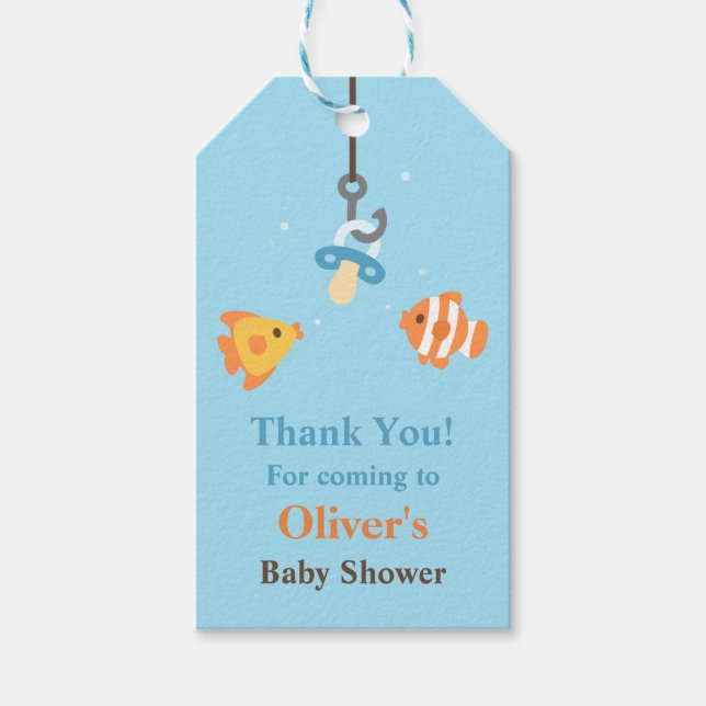 Niedliche Fisch Köder Angeln Baby Duschgeschenkmar Geschenkanhänger (Vorderseite)