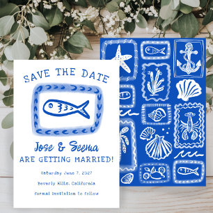 Niedliche Fische handgezogen Süßer Strand Custom Save The Date