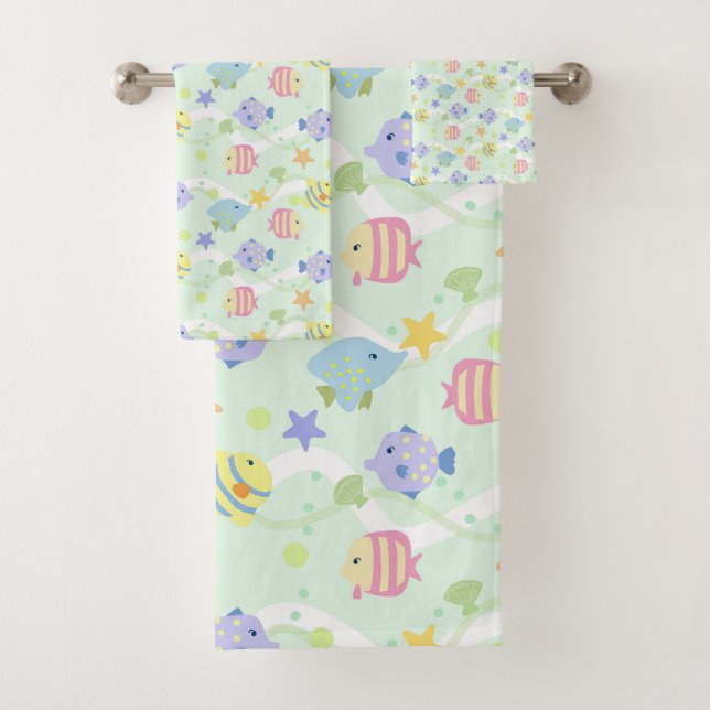 Niedliche Fische Pastell grün Badhandtuch Set (Insitu)