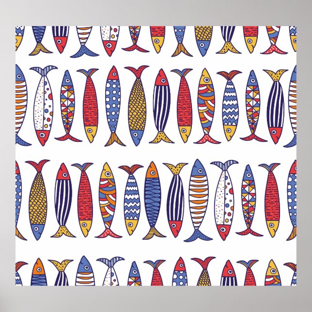 Niedliche Fischillustrierung: Kinder nahtloser Hin Poster (Vorne)