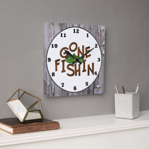 Niedliche Fischkabine mit Wortart-Fischwand Quadratische Wanduhr