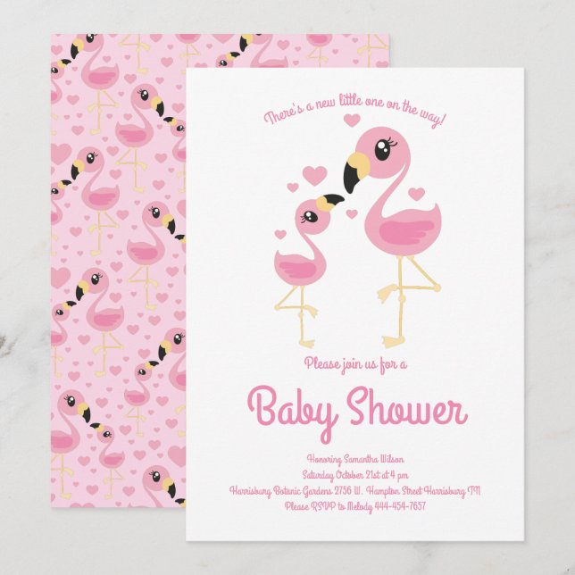 Niedliche Flamingo Baby Dusche Tropical Beach Pink Einladung (Vorne/Hinten)