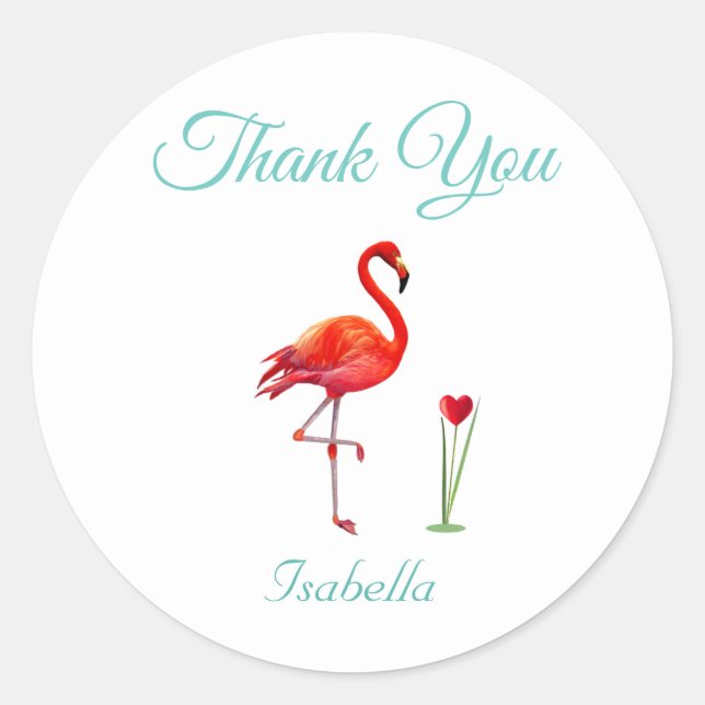 Niedliche Flamingo & Herz Vielen Dank Runder Aufkleber (Vorderseite)