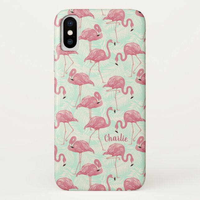Niedliche Flamingo Muster individuelle Name Gehäus Case-Mate iPhone Hülle (Rückseite)