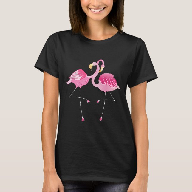 Niedliche Flamingos-Illustration in Rosa und Weiß T-Shirt (Vorderseite)