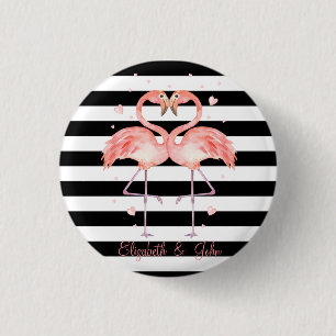 Niedliche Flamingos in Liebe, Schwarz-weiße Streif Button