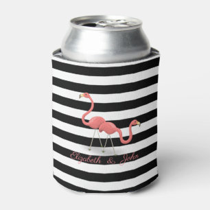 Niedliche Flamingos, Schwarz-weiße Streifen, Perso Dosenkühler