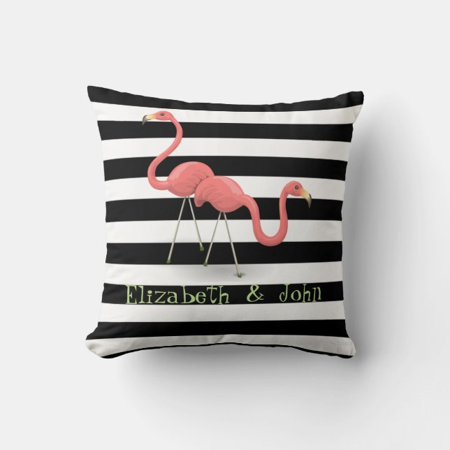 Niedliche Flamingos, schwarze, weiße Streifen Pers Kissen (Vorderseite)