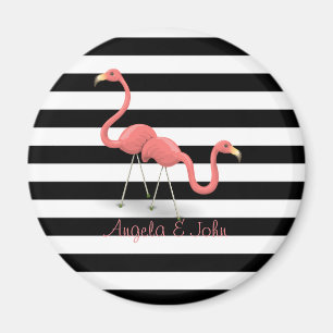 Niedliche Flamingos, schwarze, weiße Streifen Pers Magnet