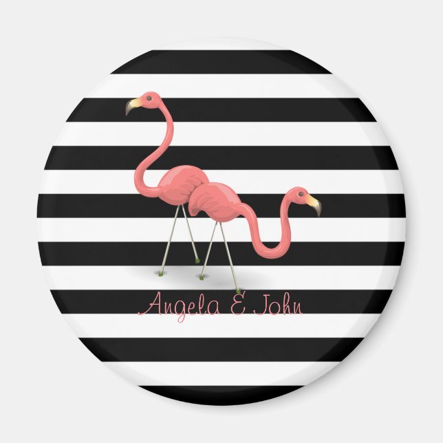Niedliche Flamingos, schwarze, weiße Streifen Pers Magnet (Vorne)