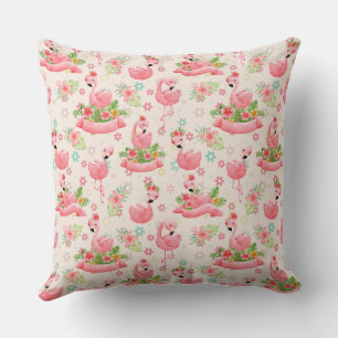 Niedliche Flamingos und tropische Blume Kissen