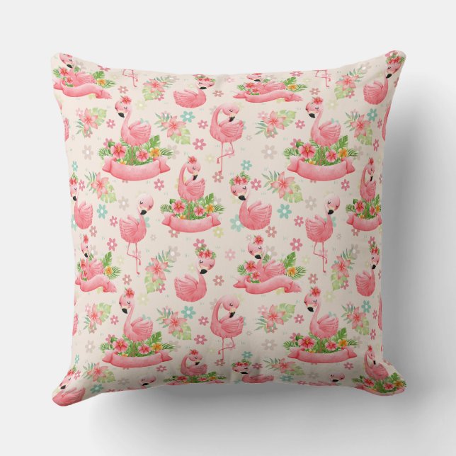 Niedliche Flamingos und tropische Blume Kissen (Rückseite)