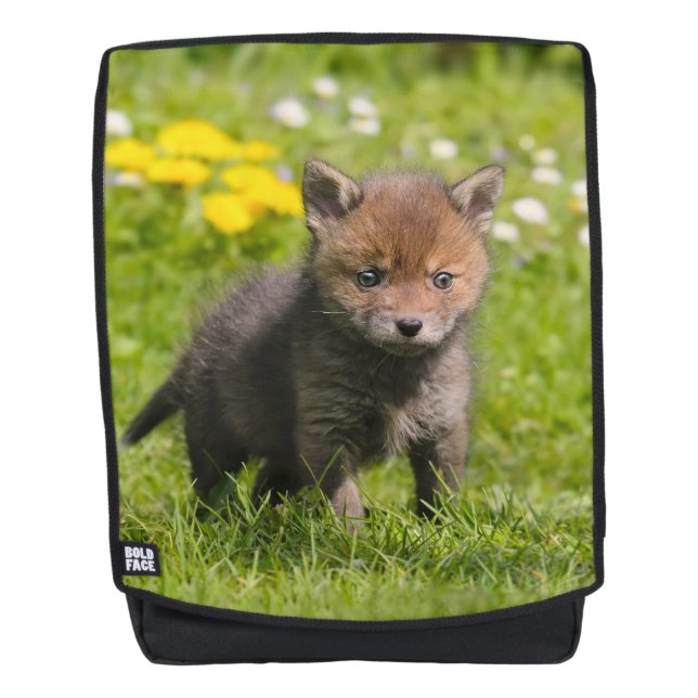 Niedliche flaumige rote Baby-Tier-fette Schrift Rucksack (Vorderseite)