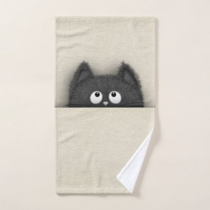 Niedliche flaumige schwarze Katze, die heraus Badhandtuch Set