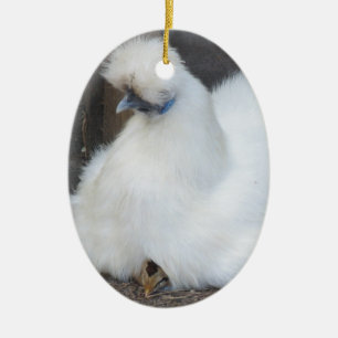 Niedliche flaumige weiße Huhn- und Kükenverzieru Keramikornament