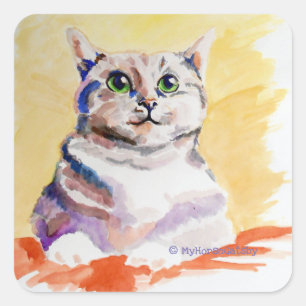 Niedliche, flauschige, mit Augen Katze Quadratischer Aufkleber
