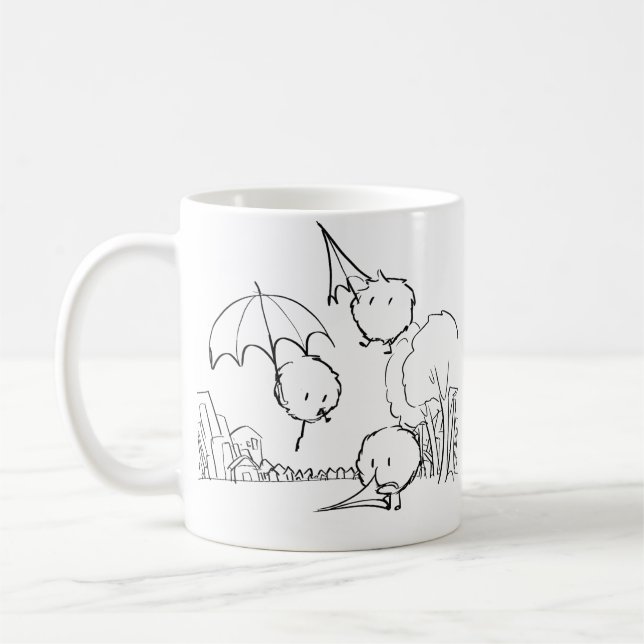 Niedliche flauschige Schirmkreaturen Kaffeetasse (Links)