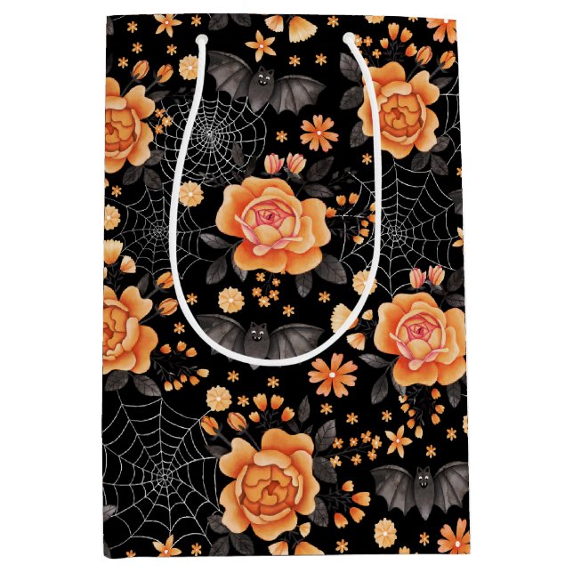 Niedliche Fledermäuse, Florals und Spinnennetze Ha Mittlere Geschenktüte (Vorderseite)