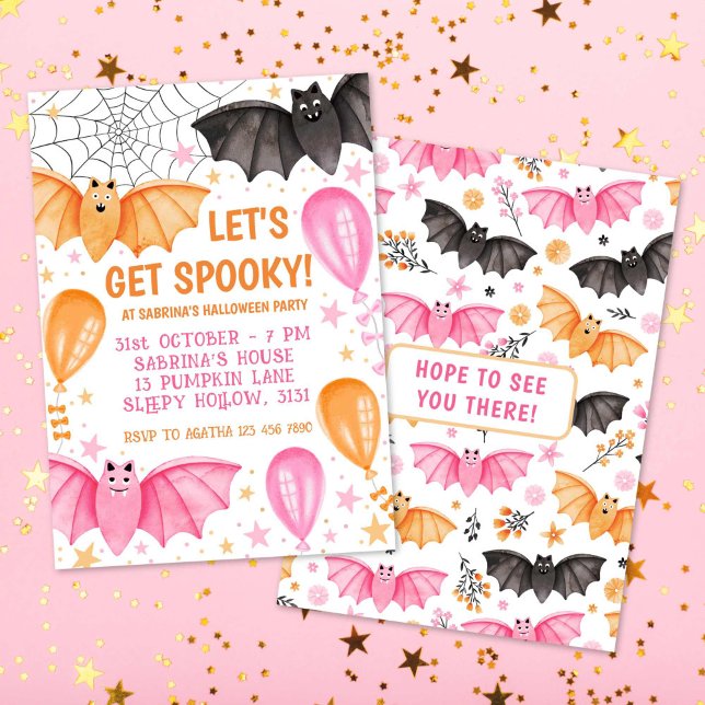 Niedliche Fledermäuse und Balloons Pastell Hallowe Einladung (Cute Bats and Balloons Pastel Halloween Invitation)