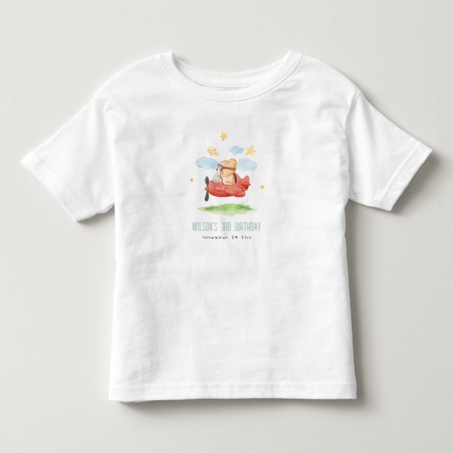 Niedliche Fliege über Teddy Bär Tier Flugzeug Gebu Kleinkind T-shirt (Vorderseite)