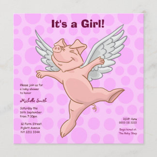 Niedliche Fliegen-Schwein-Baby-Duschen-Party Einladung