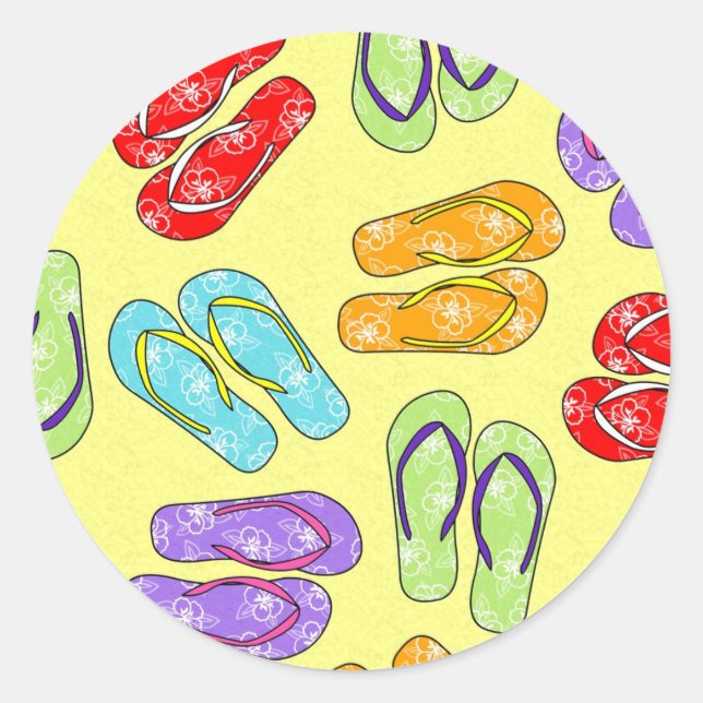 Niedliche Flip Flops drucken - Gelb Runder Aufkleber (Vorderseite)
