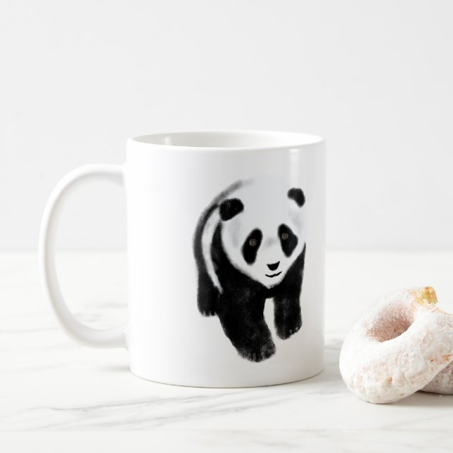 Niedliche flockige kleiner Panda-Bären Kaffeetasse (Mit Donut)