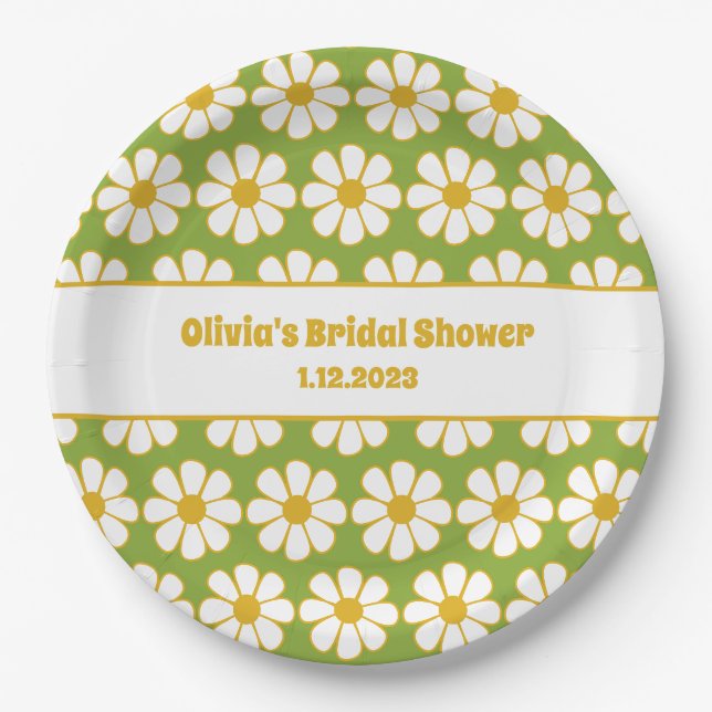 Niedliche floral Daisy Muster Mustard und Green Pappteller (Vorderseite)