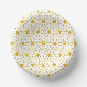Niedliche florale Daisy Muster Mustard Gold und Wh Pappteller