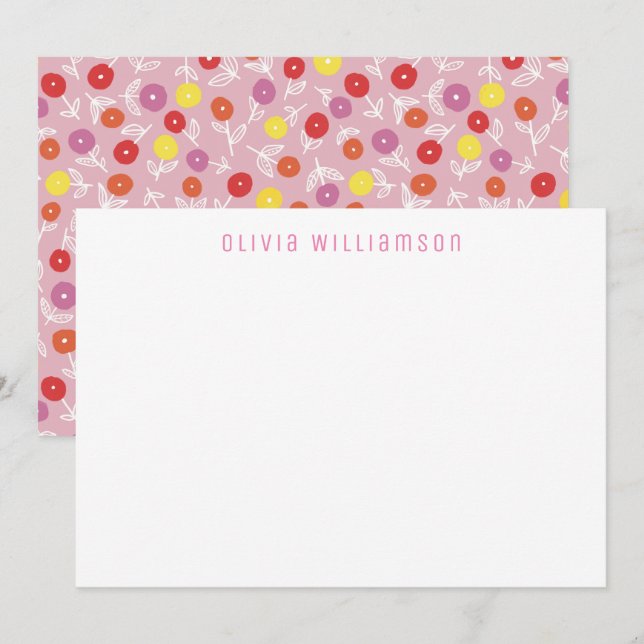 Niedliche florale Ditsy Kinder Notecard Mitteilungskarte (Vorne/Hinten)