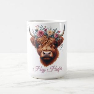 Niedliche, florale/frühlingshafte Hochlandkuh Kaffeetasse