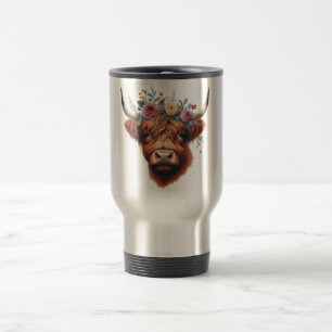 Niedliche, florale/frühlingshafte Hochlandkuh Reisebecher