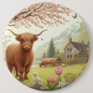 Niedliche, florale/frühlingshaltige Kuh Button