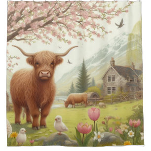 Niedliche, florale/frühlingshaltige Kuh Duschvorhang