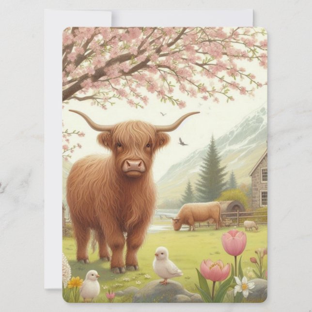 Niedliche, florale/frühlingshaltige Kuh Feiertagskarte (Vorderseite)
