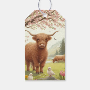 Niedliche, florale/frühlingshaltige Kuh Geschenkanhänger