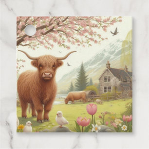 Niedliche, florale/frühlingshaltige Kuh Geschenkanhänger