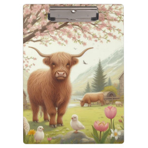 Niedliche, florale/frühlingshaltige Kuh Klemmbrett
