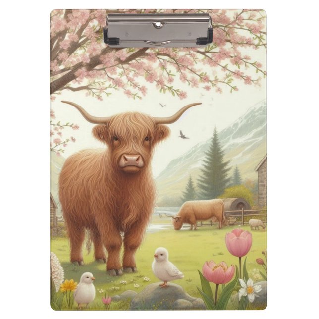 Niedliche, florale/frühlingshaltige Kuh Klemmbrett (Vorderseite)