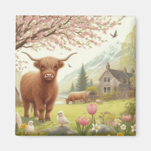 Niedliche, florale/frühlingshaltige Kuh Magnet