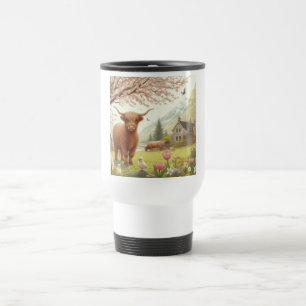 Niedliche, florale/frühlingshaltige Kuh Reisebecher