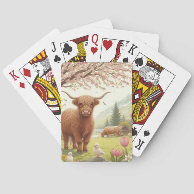 Niedliche, florale/frühlingshaltige Kuh Spielkarten (Rückseite)