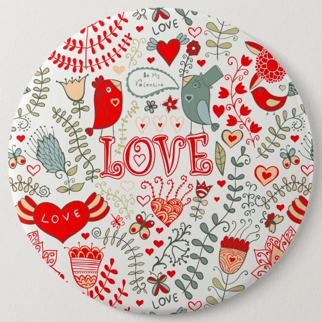 Niedliche florale Valentindesign Button (Vorderseite)