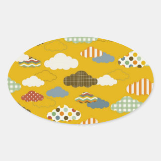 Niedliche Fluffy Cloud Patterns Polka Dots Stripes Ovaler Aufkleber